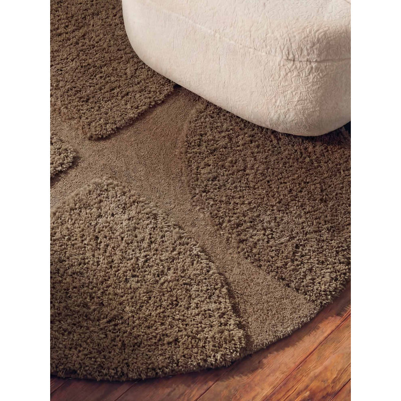 Geometric Hand Tufted Shag Area Rug, Brown, Round 150 cm