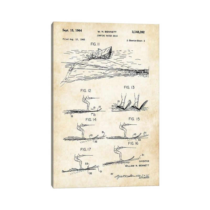 Cypress Gardens Water Skis by Patent77 - Wrapped Canvas Gallery-Wrapped Canvas Giclée, 66.04 cm H x 45.72 cm W x 3.175 cm D