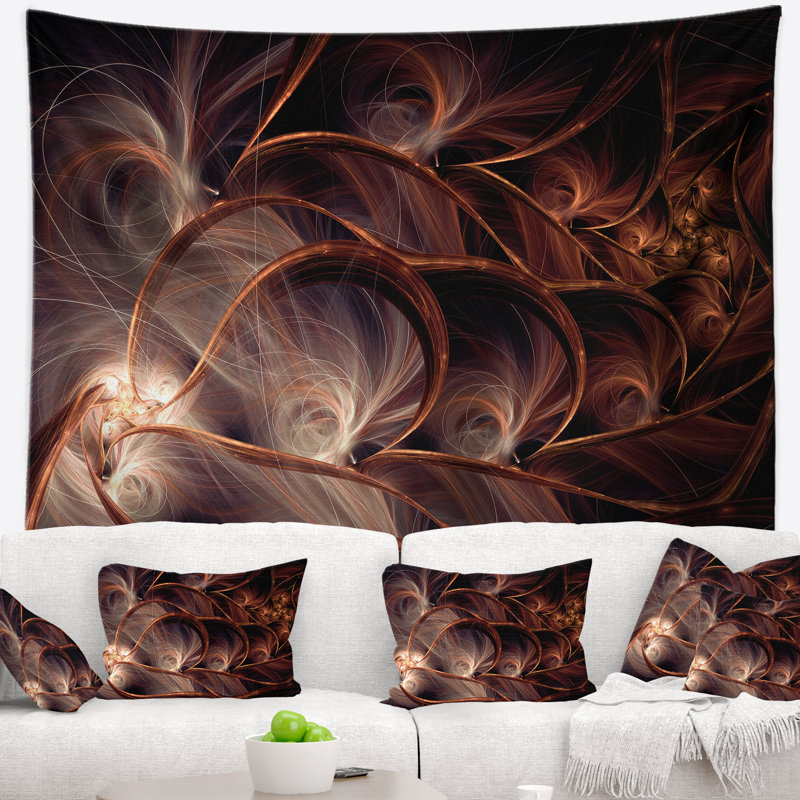 Tapisserie floral à fleur brune floral scintillant sur noir, H 32 po x l 39 po