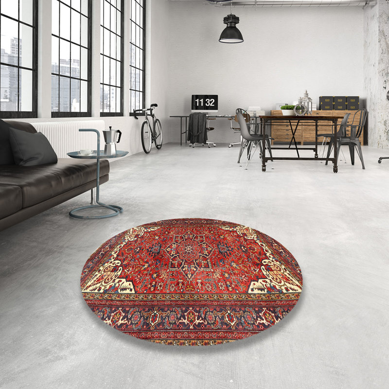 Tapis oriental rouge / noir / beige, Rond 7 pi
