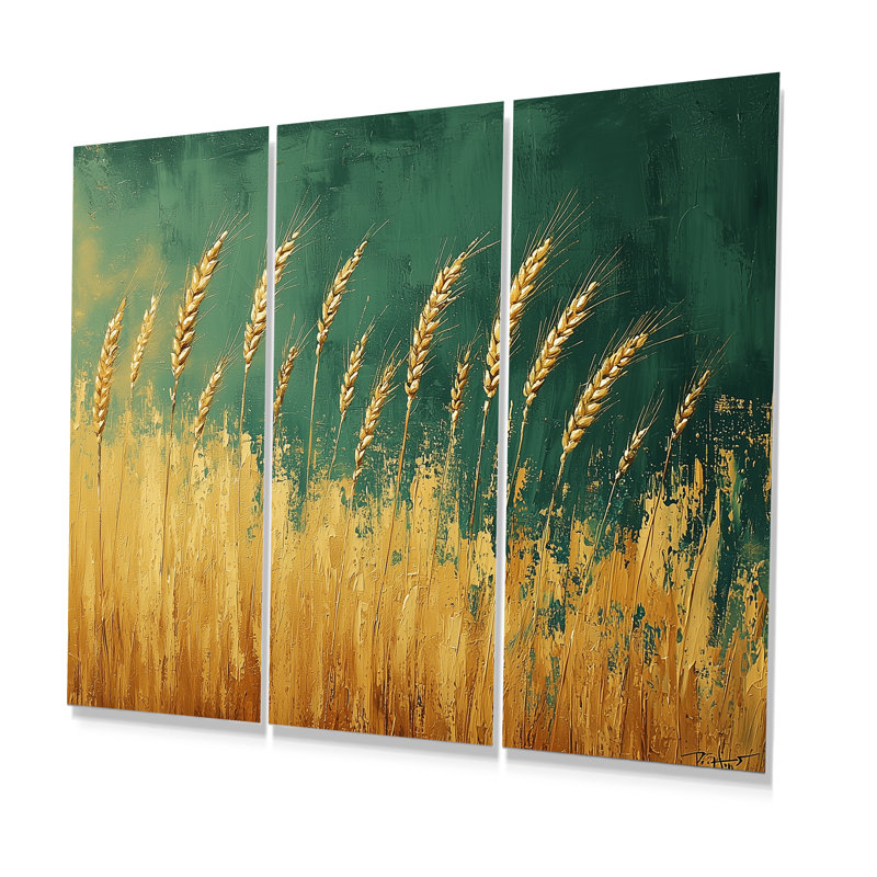 Ensemble de salon Green Gold Wheat Fields III - Farm Wall Art, Métal métal, H 40 po x l 60 po x P 1 po