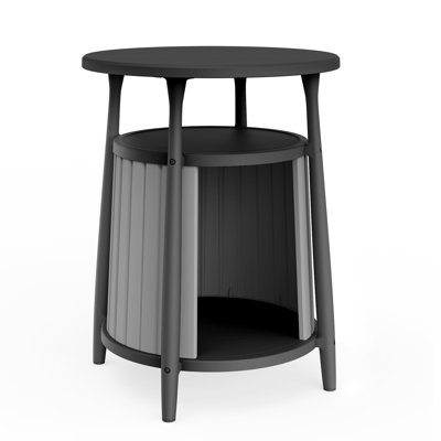 Multi-Functional Indoor & Outdoor Round End Table with Hidden Pet House, Weatherproof Side Table with Cozy Shelter Nook for Small Cats, Space Saving Pet Furniture, 17.72×17.72×23.54 Inch