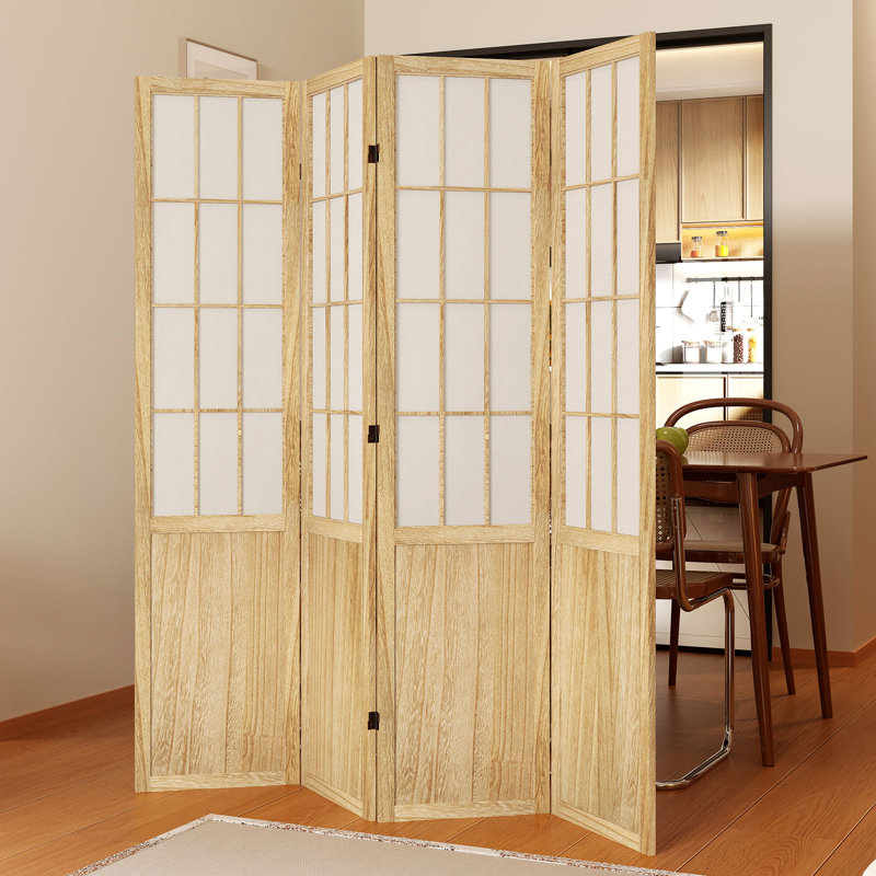 Paravent 4 panneaux style japonais, couleur bois, Bois, 4