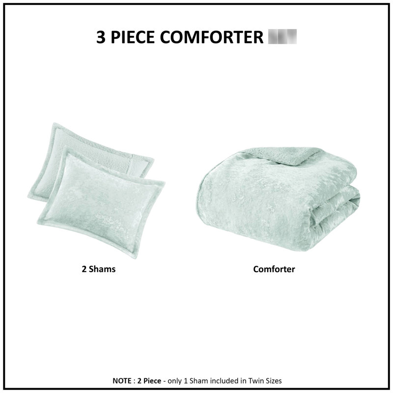 Ensemble d'édredon pour lit très grand / très grand 3 pièces réversible en velours froissé, rembourré, étiqueté, lavable à la machine, inclus et 2 taies décoratives réversibles, livré avec