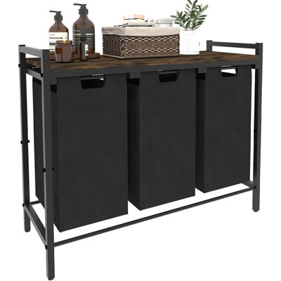 Rustic Laundry Hamper with Removable Sorter Bags and Storage Organizer for Bedroom, Bathroom, and Living Room