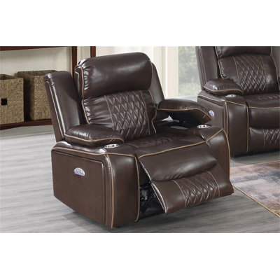 Power Motion Recliner Chair 1Pc Chair Contemporary Brown Color Gel Leatherette Storage Arms W Cup Holder Living Room Furniture