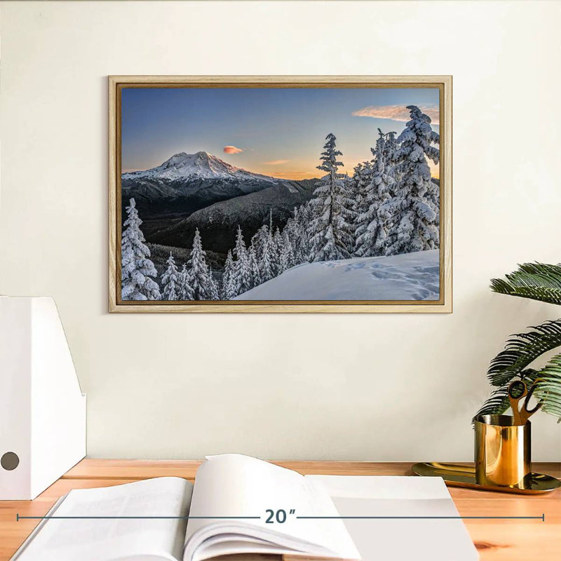 Mont Rainier Sunrise, Cadre flottant en bois naturel, 13 po x 9 po