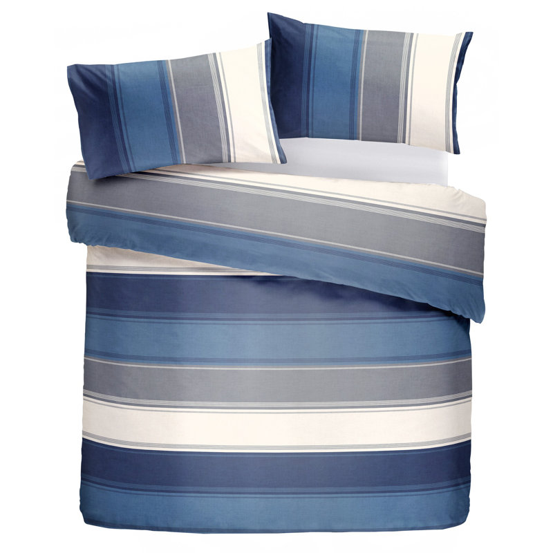 Polyester Striped Duvet Cover Set with Pillowcases Included, Kingsize Duvet Cover, Blue