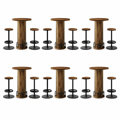 Industrial Round Bar Table with 2 barstools
