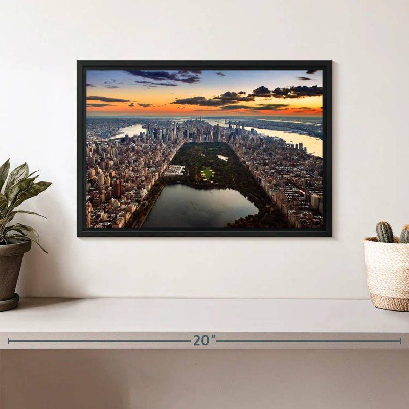 NY Central Park Aerial View, Floating Frame Black, 13" X 9"