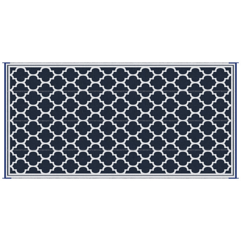 Outsunny Reversible Outdoor Area Rug, Runner 9' x 18', Blue/White