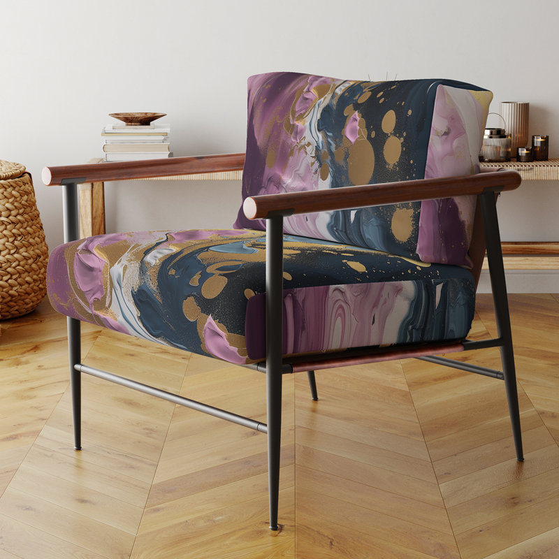 Mauve et bleu - Fauteuil rembourré contemporain avec accents abstraits, Paint In Paint III, Noir