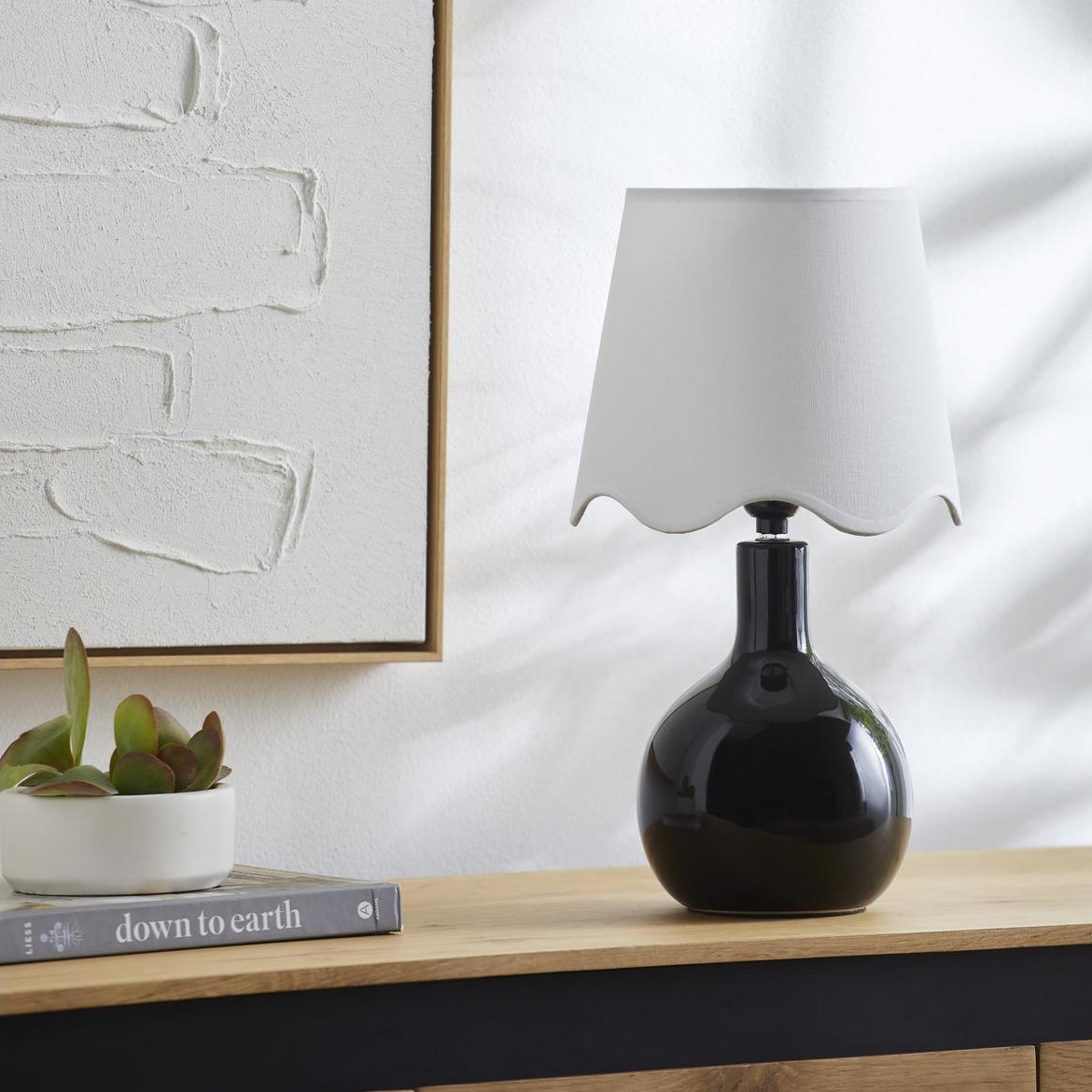 Canvey Ceramic Lamp, 15"H x 9"W x 9"D, White, Black