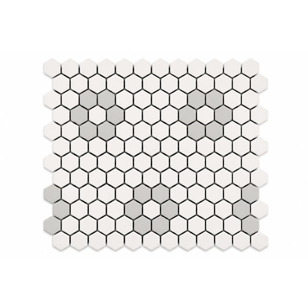 FLOWER WHITE AND GREY PORCELAIN MOSAIC