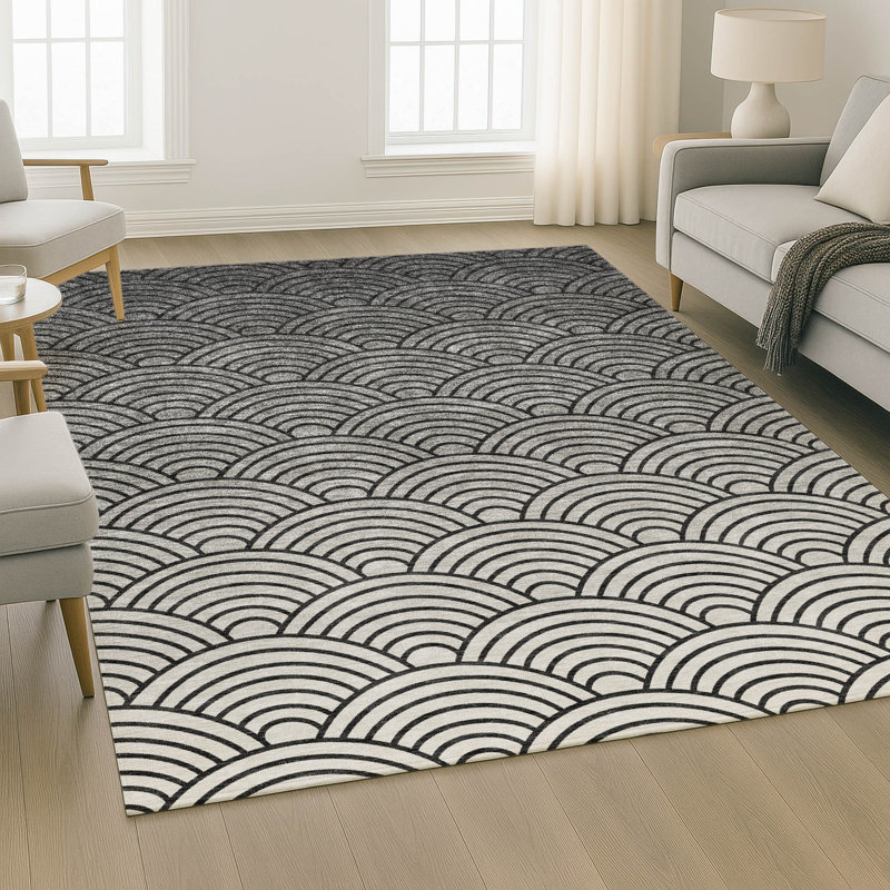 Premium Machine Washable Mayfield AMF2414 Arc Rug, 10' x 14', Black