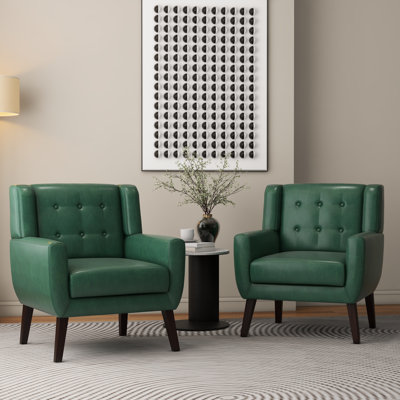 Jaqueze Upholstered Green Faux Leather Tufted Square Arm Accent chair