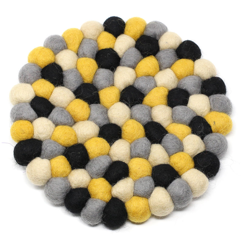 Sous-verre à billes de feutre fabriqué à la main, Jaune / Noir / Gris