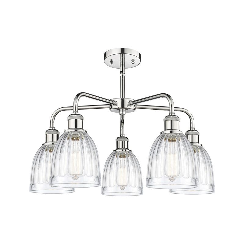 Lustre tambour en acier à intensité variable 5 lumières Poway, Transparent, Chrome poli