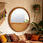 Alpers 60x60CM Boho Rattan Design Wall Mirror Wood Framed Round Flat Accent Mirror