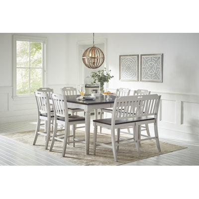 Imran 8 - Piece Counter Height Extendable Rubberwood Solid Wood Dining Set