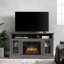 Meuble télé classique avec rangement ouvert et fermé, console de divertissement moderne pour téléviseur de 65 po ou moins, finition noyer foncé, meuble télé-447019645-443640503