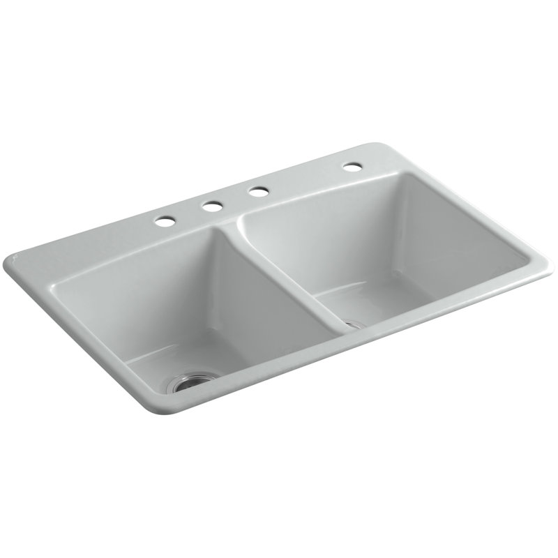Évier de cuisine à double égalité 33 po x L 22 po x 9 5/8 po, 1 trou, Gris glacé
