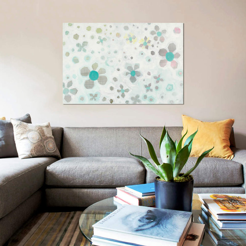 « graph fleuris », impression sur toile, H 18 po x l 26 po x P 1,5 po, Toile avec cadre noir, Pas de tapis