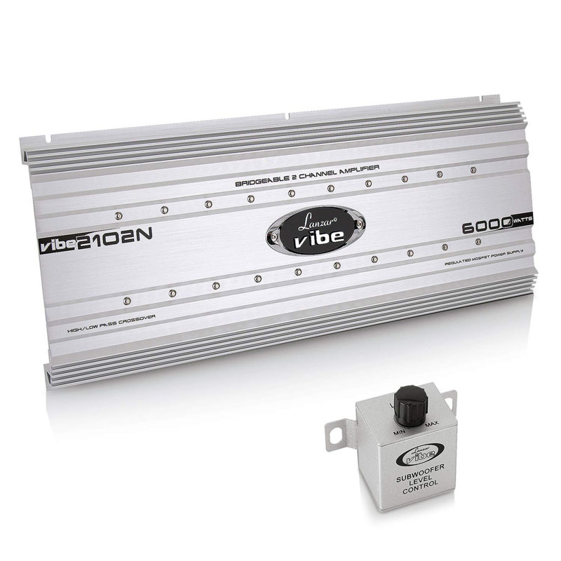 Amplificateur stéréo de voiture à 2 canaux Lanzar - contrôle de basse 6 000 watts à deux canaux avec caisson de basses, MOSFET haute puissance, entrées RCA, indicateurs DEL - VIBE2102N