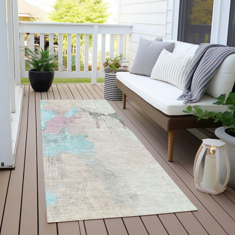 Machine Washable Indoor/Outdoor Xhevrie Teal Rug, Runner 2'3" x 7'6"