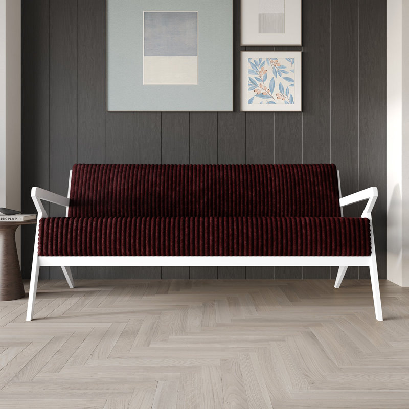 Velvet Upholstered Accent Sofa, Red, White