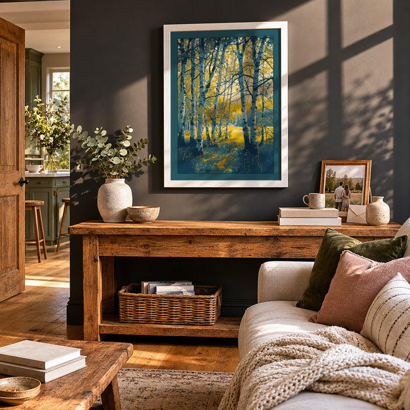 Birch Forest Path Modern - Print, A3 - 42.0 x 29.7 cm, White
