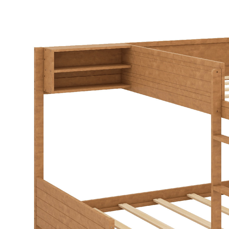 Lit superposé en bois avec tablette et échelle de rangement intégrées, lit superposé peu encombrant avec support à lattes