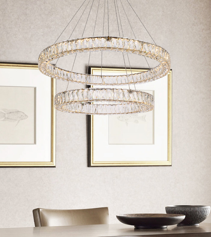 Steveson 2-Light Crystal Oval LED Chandelier, Gold, 12" H x 36" W x 36" D