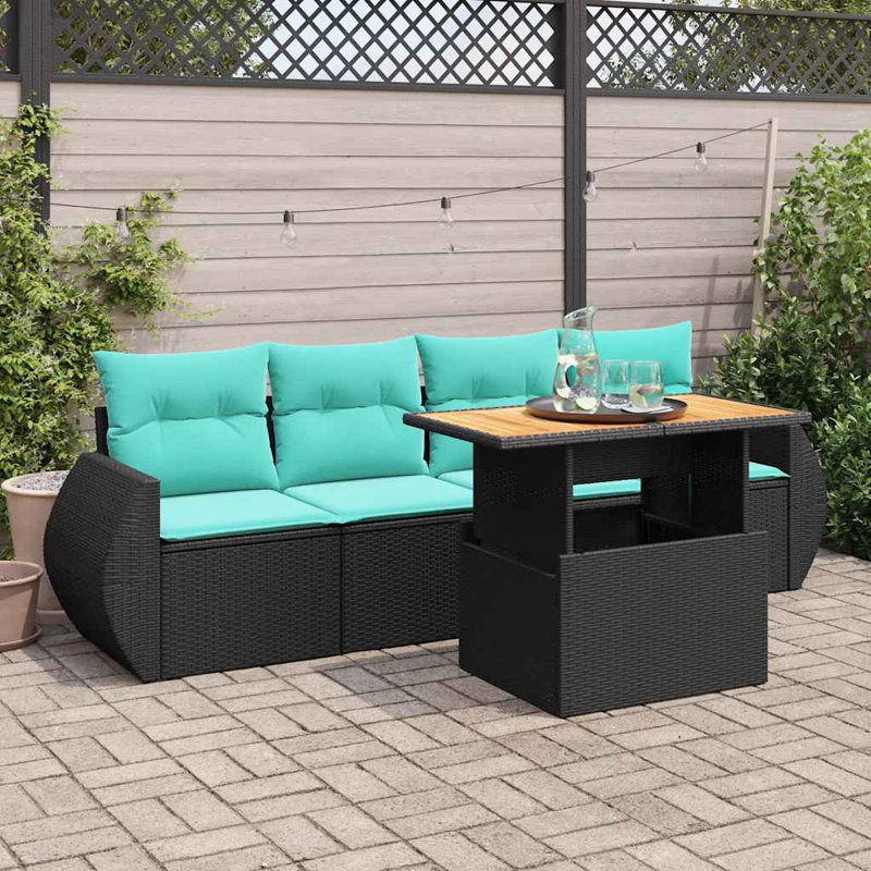  Ensemble de canapé de patio 5 pièces avec coussins en rotin de polyester