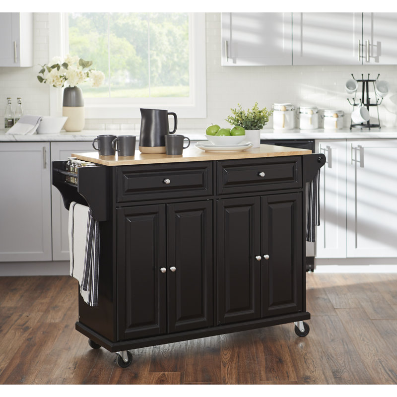 Idlewild Solid Wood Top Kitchen Cart, Black