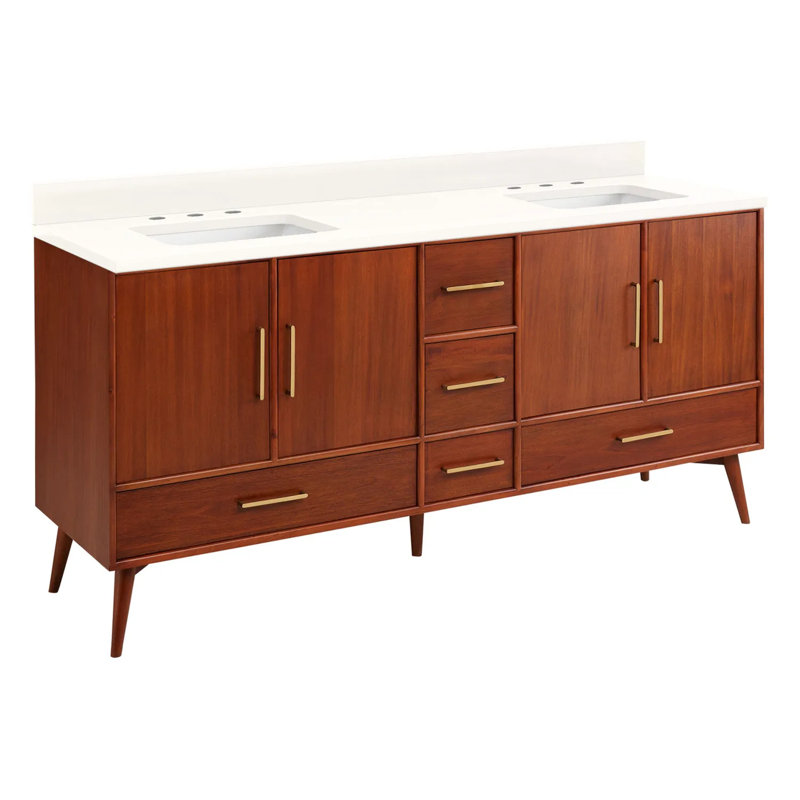 72" Novak Double Bathroom Vanity Set with Rectangular Undermount Sinks, 8" Widespread, Arctic White Quartz, White