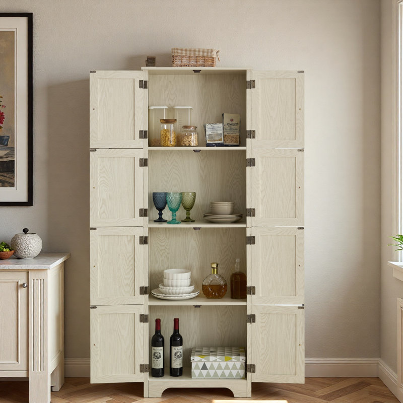Grande armoire de rangement de 72,4 pouces avec 8 portes et 4 tablettes pour une utilisation polyvalente, une conception élégante et spacieuse pour diverses pièces