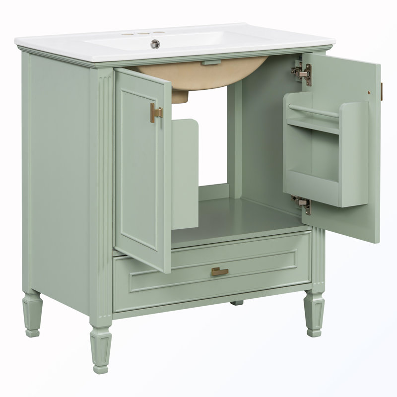 Freestanding Bathroom Vanity With Sink And Drawer & 2 Soft-Close Doors, Green