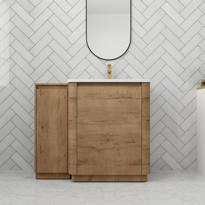 Meuble-lavabo autoportant avec porte et tablettes à fermeture en douceur de 48 po avec lavabo en céramique
