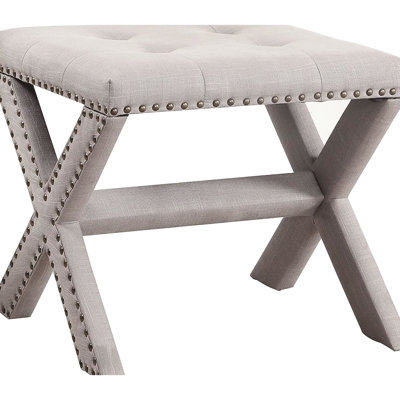 Contemporary Grey Linen Blend Bench With Design And Nailhead Trim For Living Room, Long - Lasting Engineered Wood Structure, Thick Foam Pads, 19" D, 17" W, 18" H Seat Primary Space, Foam,