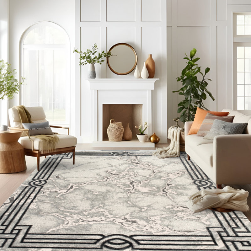 Monaco Series Abrstract Black/Gray/Ivory/Beige Area Rug, Rectangle 5'3" x 7'3"