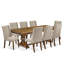 Cet ensemble de cuisine 9 pièces comprend une table de salle à manger et 8 chaises parsons en tissu de lin brun clair avec dossier rembourré - finition noyer antique.-1496168057-1491523038-1491523010