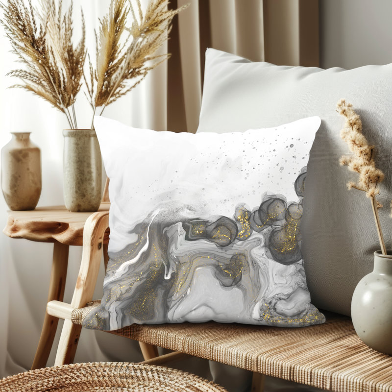 Housse de coussin, Abstrait - gris / blanc, H 21,5 po x l 21,5 po