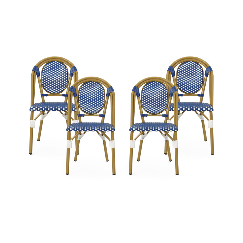 Chaises d'appoint pour l'extérieur (ensemble de 4), Bleu et blanc