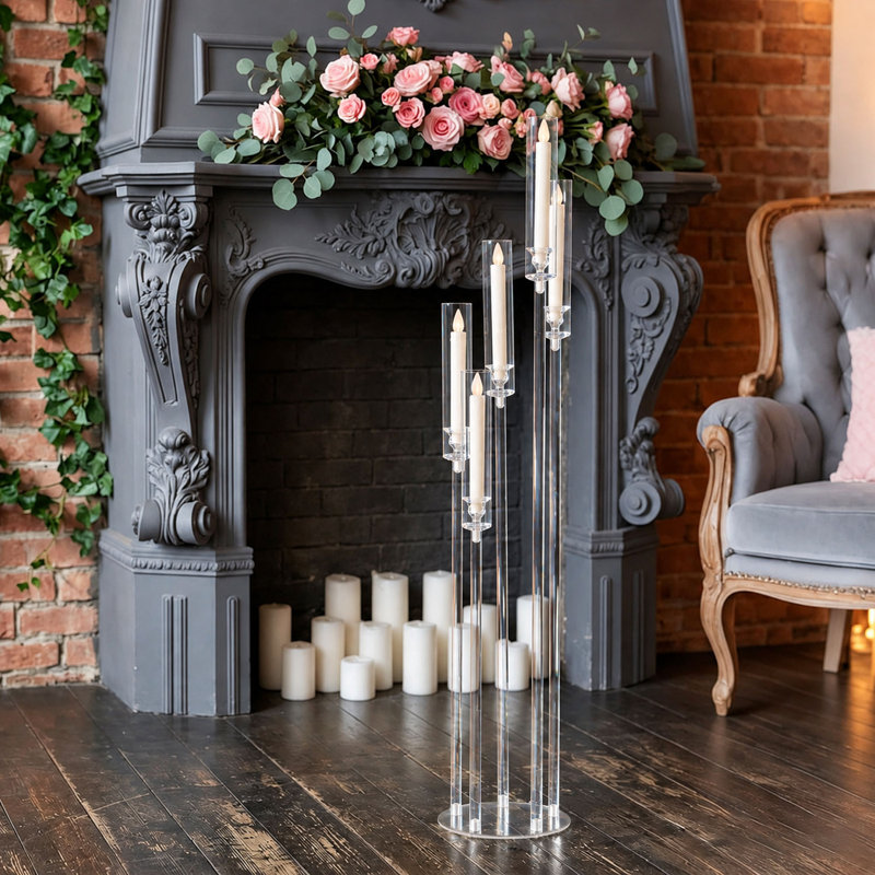 Centre de table candélabre en acrylique à 5 bras, bougeoirs sur pied transparents de 116 cm de haut pour mariage, 1