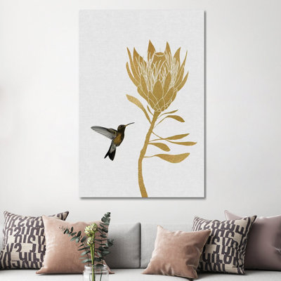Hummingbird & Flower II 1 Piece Wrapped Canvas Painting
