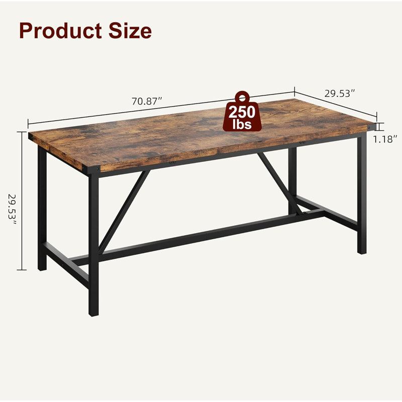 Rectangle Dining Table For 6-8 People, 70.87" Heavy Duty Industrial Wood Kitchen Table For Dining Room, Large Spaces, Dinner Table, Easy Assembly, Durable Frame,
