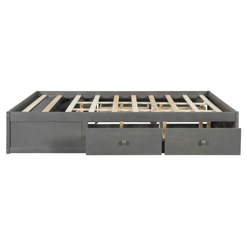 Queen Size Platform Bed Frame with 4 Storage Drawers and Hydraulic Lift Footboard Storage, No Headboard, Modern Space-Saving Design