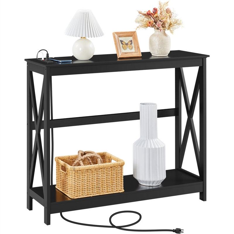 40" W Console Table with USB Ports and Outlets, Gray