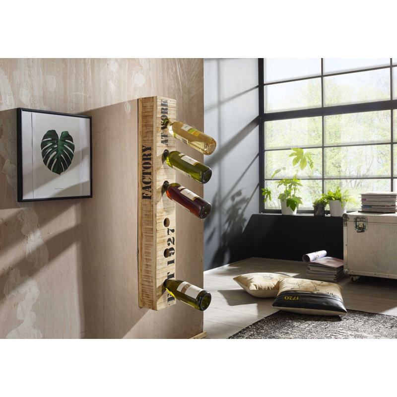 Factory Solid Wood Wall Mounted Wine Bottle Rack in Ecru